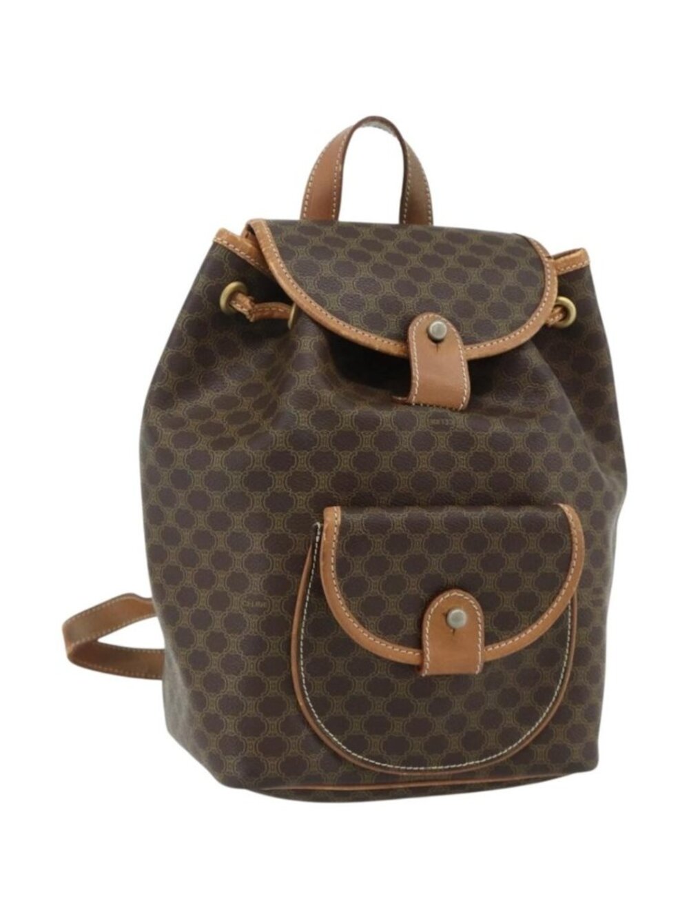 CELINE Macadam Canvas Backpack PVC Leather Brown Gold